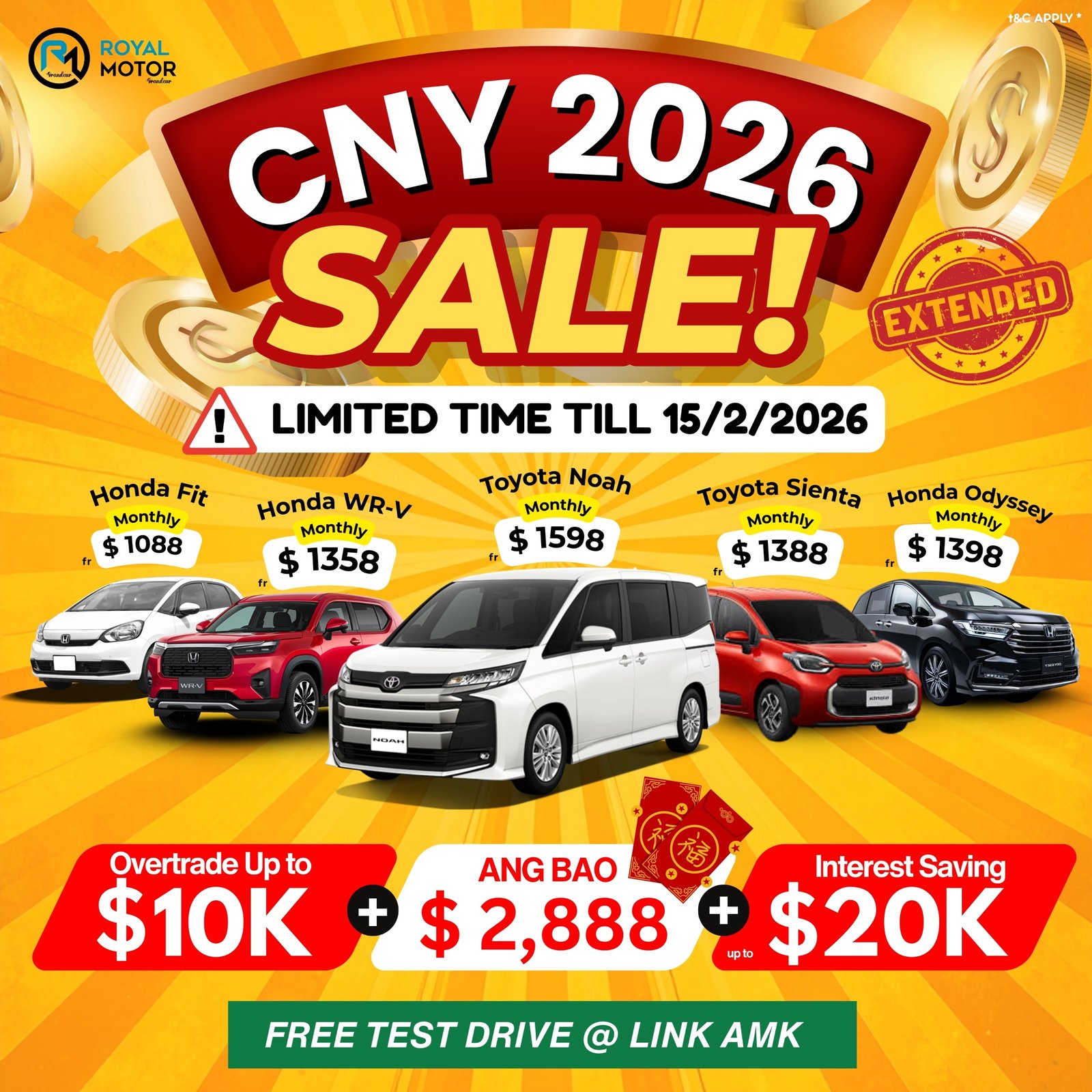 cny 2026 extend Top Car Dealers,Royal Motor Grandeur,honda,toyota,car promotion